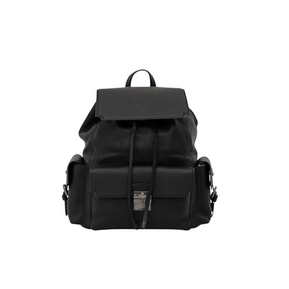 1990$ PINEIDER BOTTOLATO Grain Calf Multiple Backpack Travel Weekender Black XL