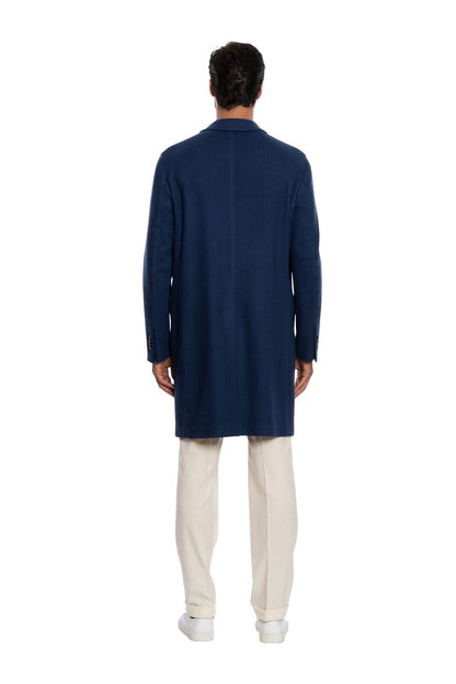$1950 BOGLIOLI MILANO Blue Overcoat Coat Wool Herringbone 38 US / 48 EU