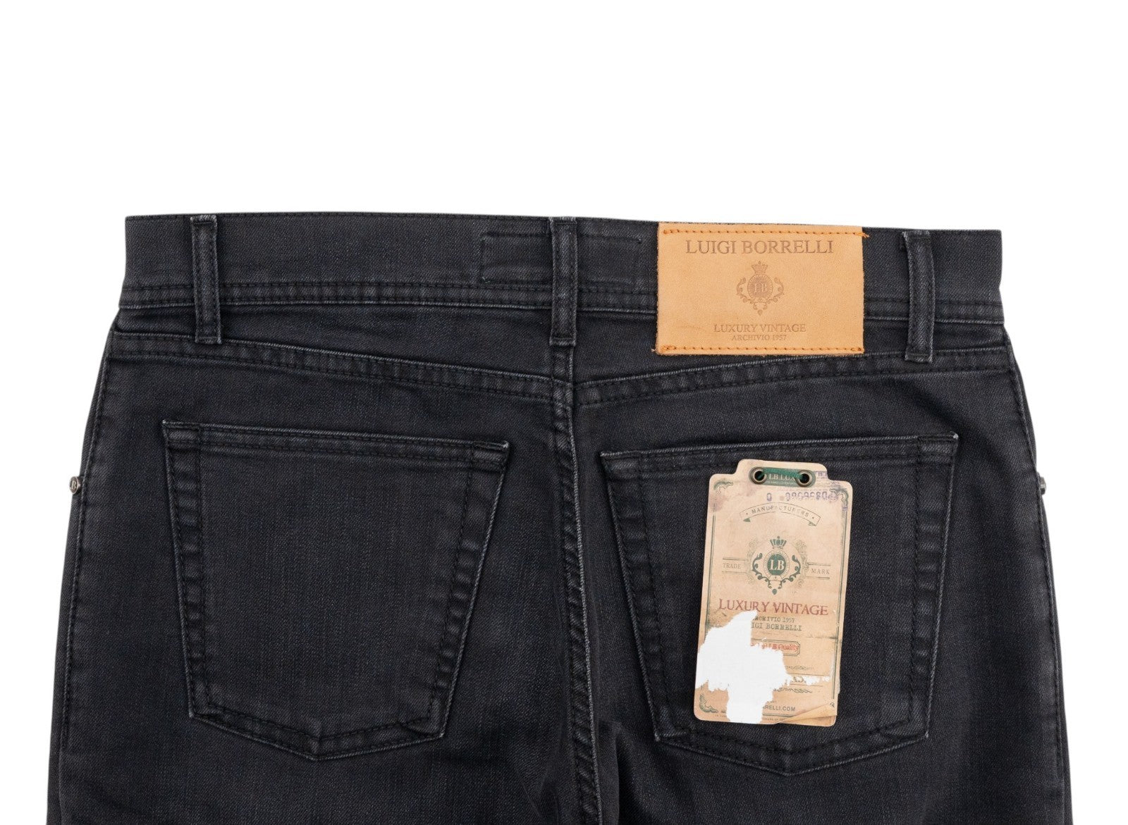 415$ LUIGI BORRELLI NAPOLI Solid Black Denim Jeans Pant Cotton 31 US / 47 EU