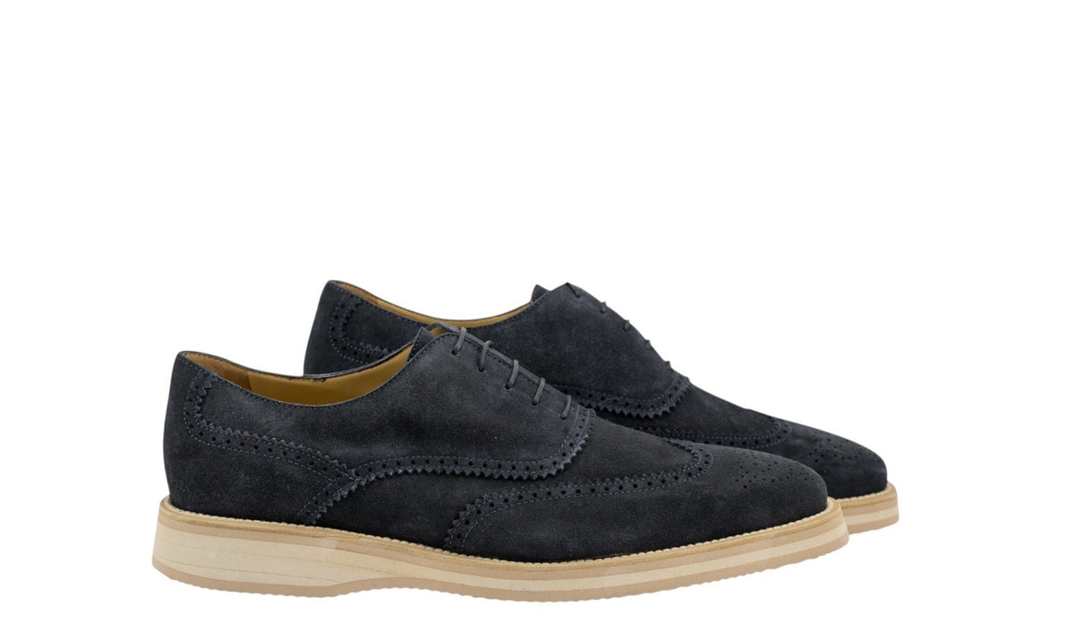 960$ TESTONI "Bolgheri" Oxford Shoes Eco Suede Navy 8 UK  9 US  42 IT