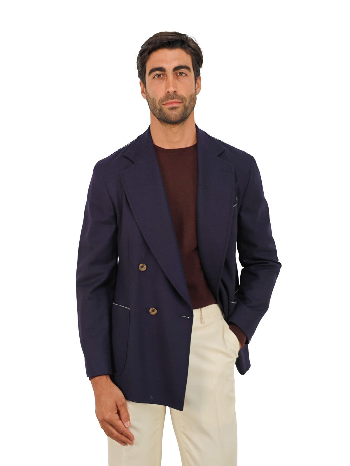 $1930 RUBINACCI Blue Double Breasted Jacket Sport Coat Wool Cashmere 40 US 50 EU