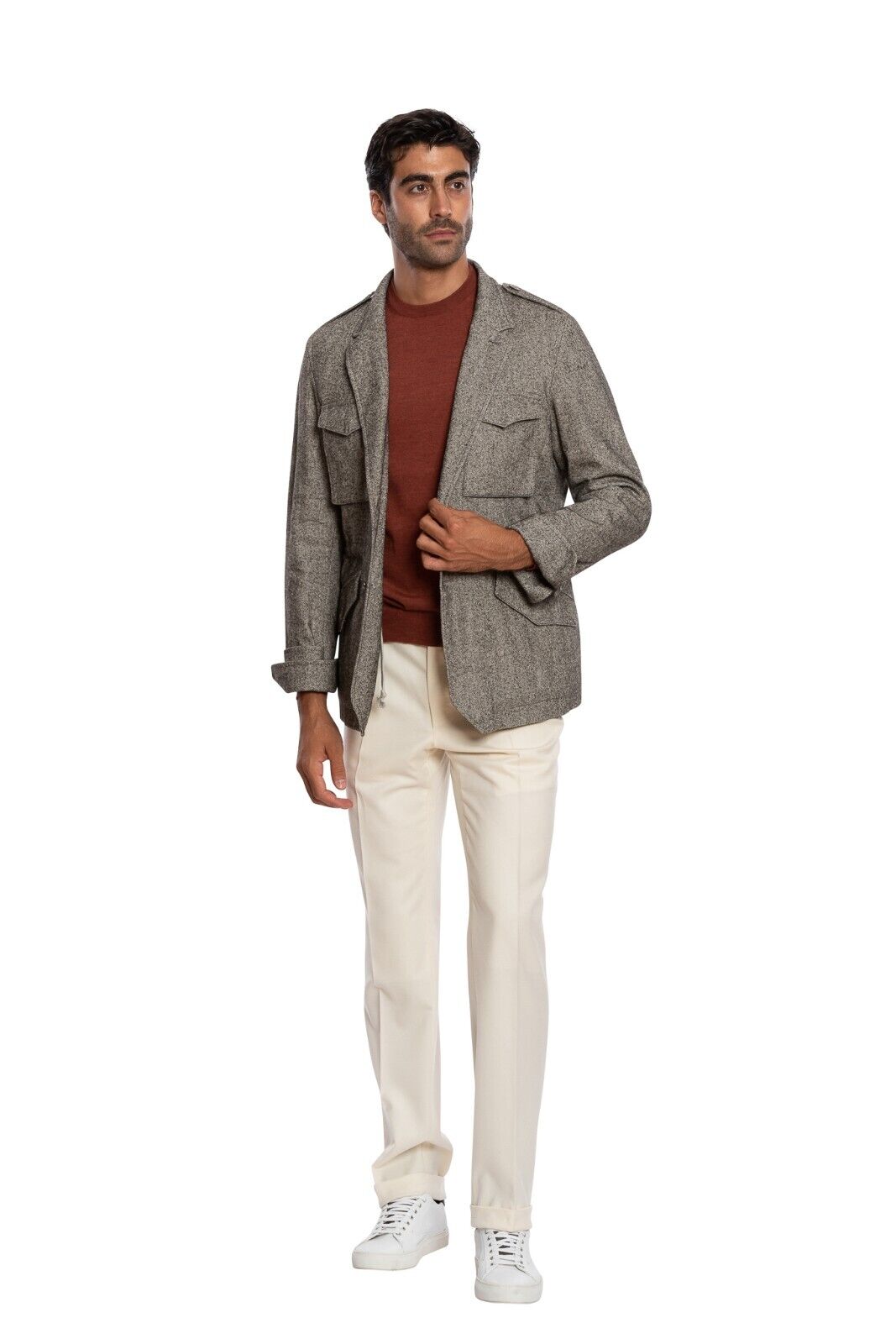 $1900 BOGLIOLI x T.SUZUKI Grey Tweed Casual Coat Jacket Hemp Wool  Size L