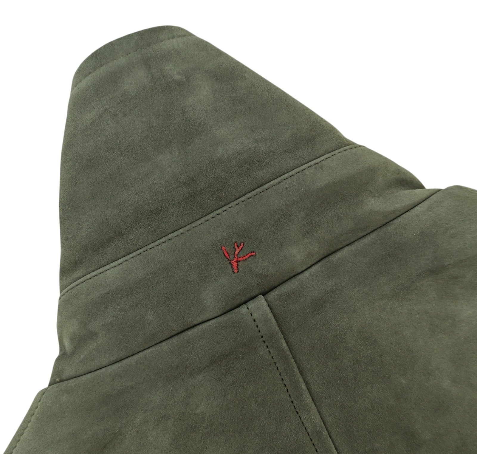 $6750 ISAIA Slate Green Double Breasted Pea Coat Lambskin Suede 38 US / 48 EU