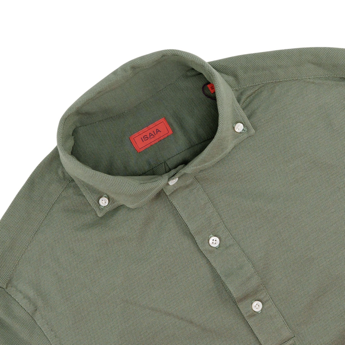 695$ ISAIA NAPOLI Olive Green Polo Long Sleeve Cotton Size M - Made in Italy