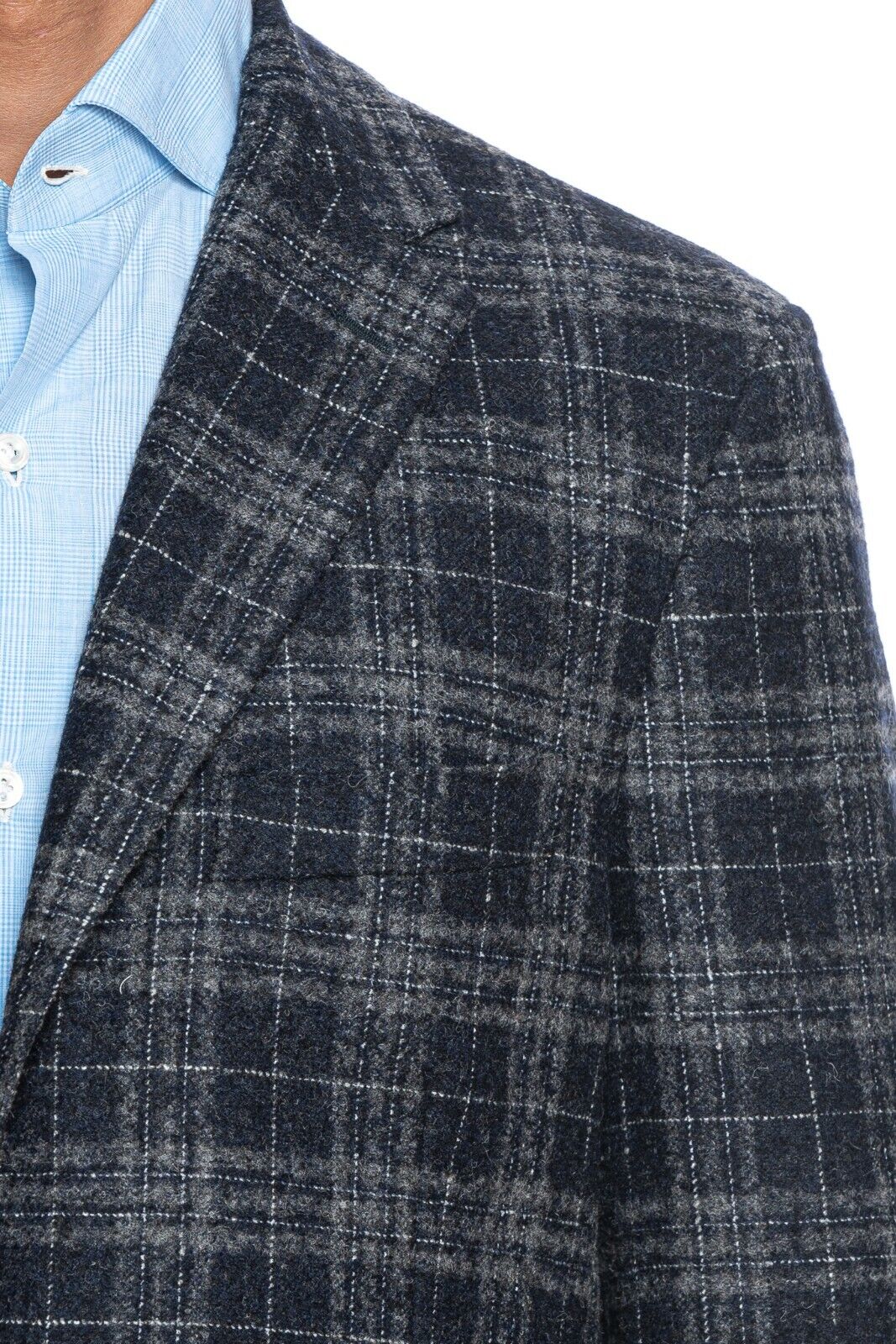 $2190 BELVEST Gray Blue Check Baby Alpaca Wool Jacket 44 US / 54 EU Drop 7R