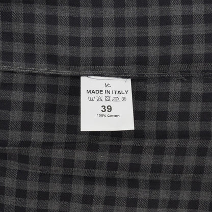 850$ ISAIA "Western" Casual Shirt Pockets Gray Checks Fine Cotton 15.5 - 39