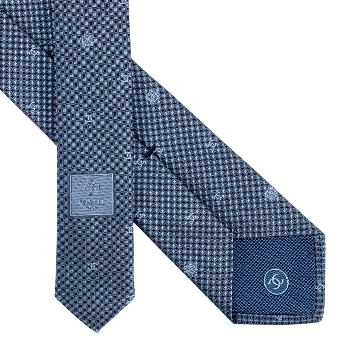 $300 CHANEL PARIS Light Blue Geometric Tie 100% Silk - Made in Italy