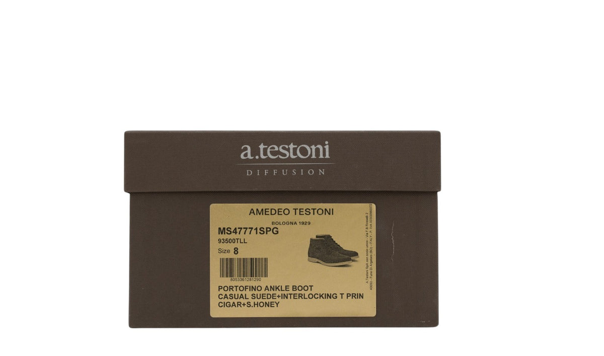 1350$ TESTONI "Portofino" Ankle Boot  Casual Suede Cigar 8 UK / 9 US / 42 IT