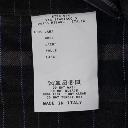 650$ ETRO MILANO Safari Shirt Striped Blue Slim Fit 100% Flannel Wool 15.5 - 39
