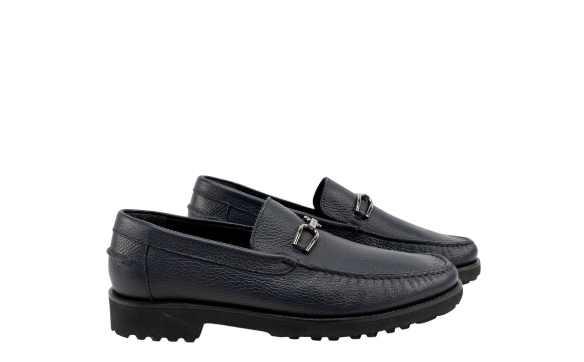 1200$ TESTONI Loafer Shoes Printed YorkCalf Blue Navy+Metal 8 UK / 9 US / 42 IT