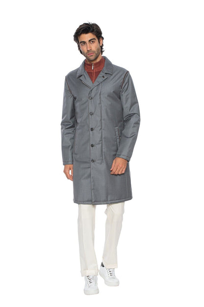 $4200 HETTABRETZ Gray Coat Wool Leather Silk Water-resistant 40 US / 50 EU Slim