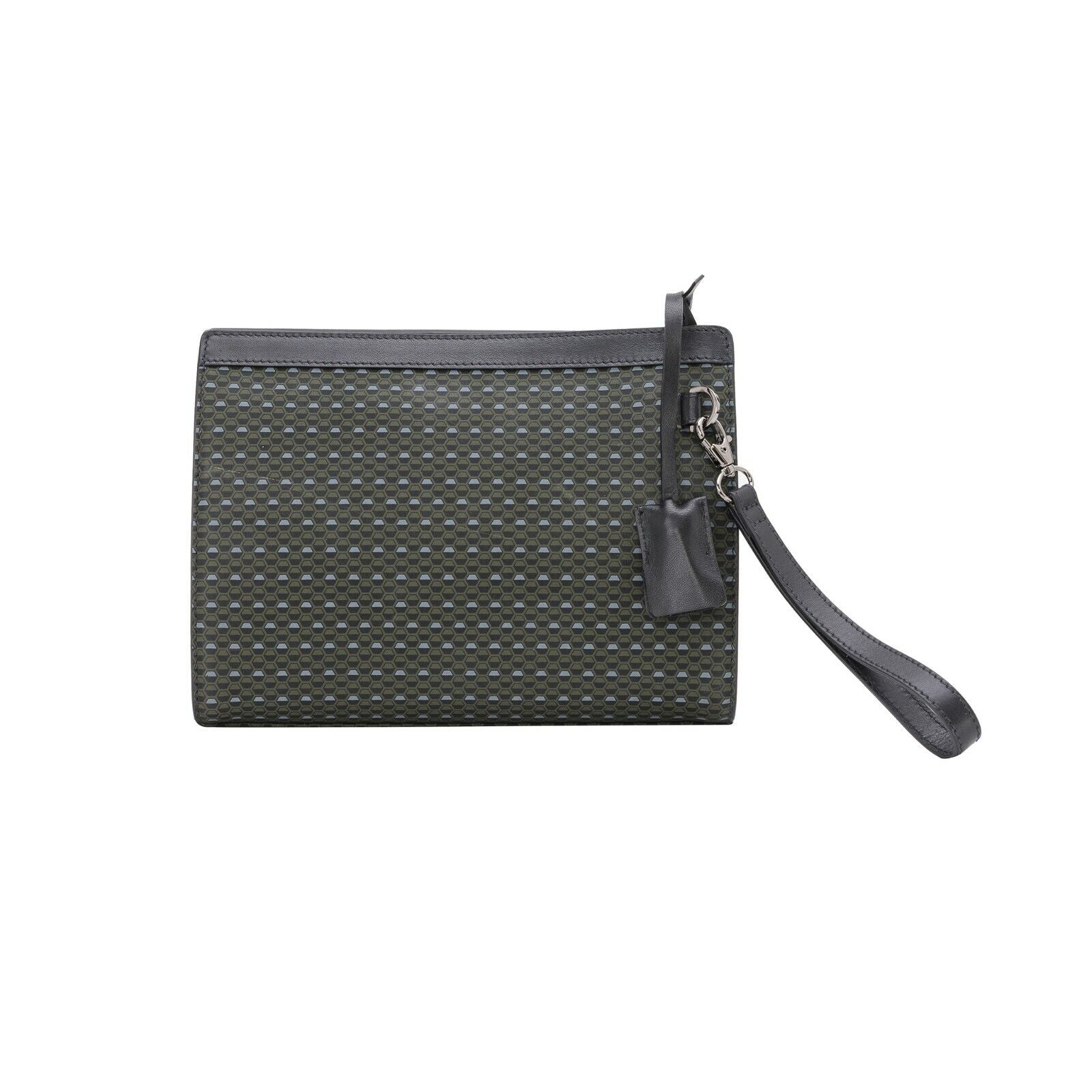$720 Testoni Bologna Green OPTICAL Calf Hand Clutch Bag + Padlock Key