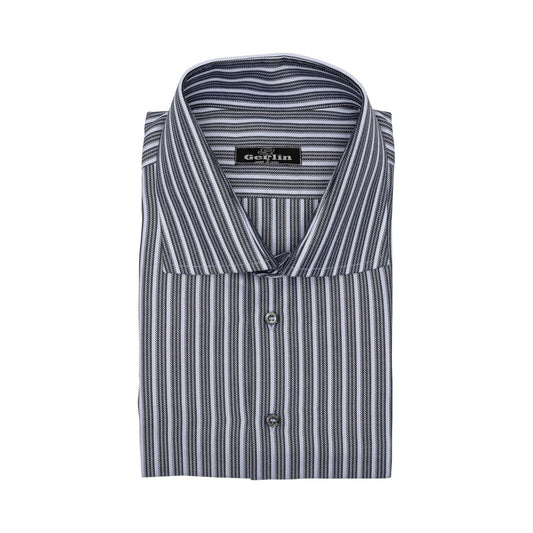 690$ LUXURY GERLIN Shirt Striped Gray Cotton 17.75 - 45 4O BIJAN