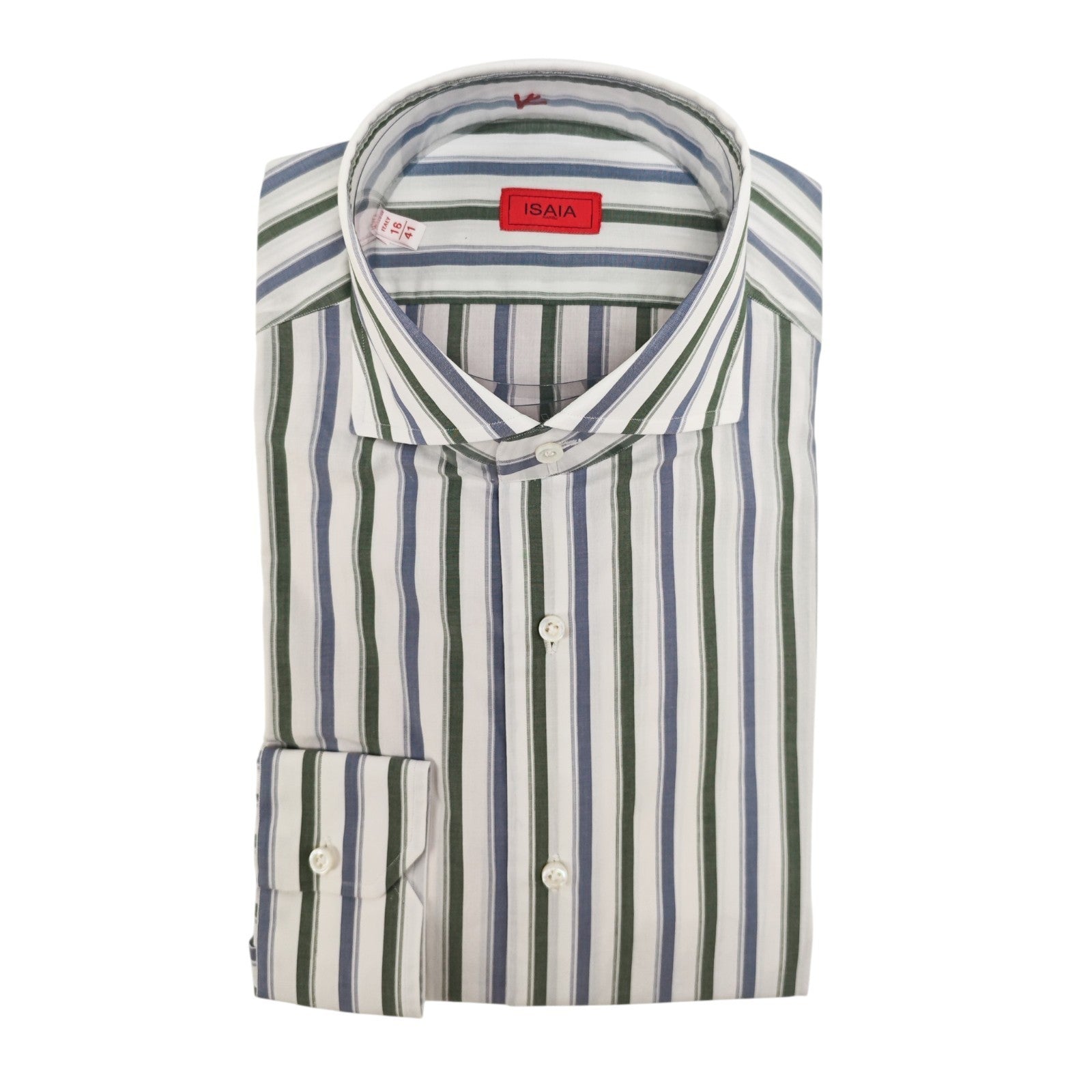 730$ ISAIA NAPOLI "Mix" Hand-Sewn Dress Shirt White Striped Fine Cotton 16 - 41
