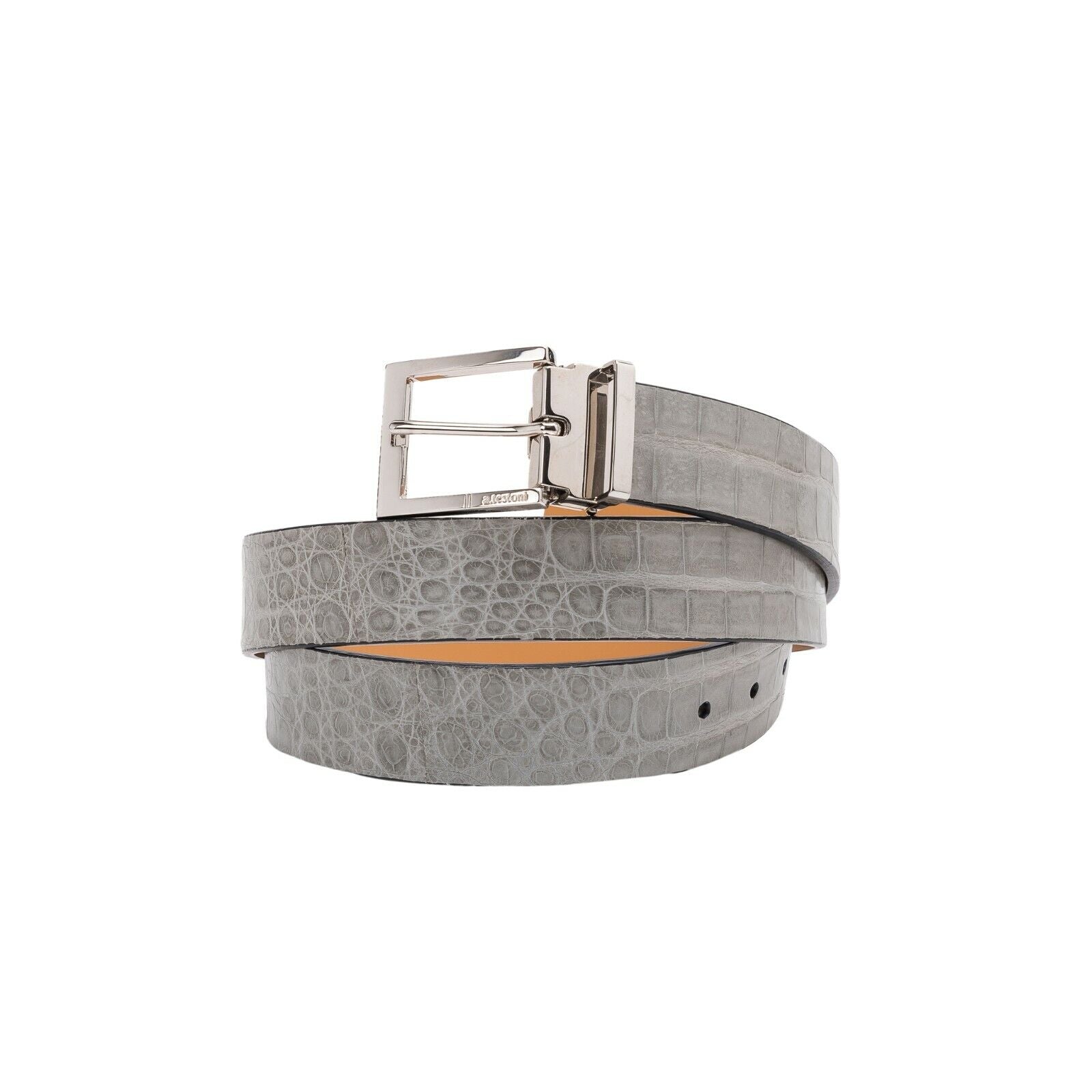 $1780 Testoni Bologna Sage Gray Belt Casual Genuine Crocodile Size 125  ( XL )