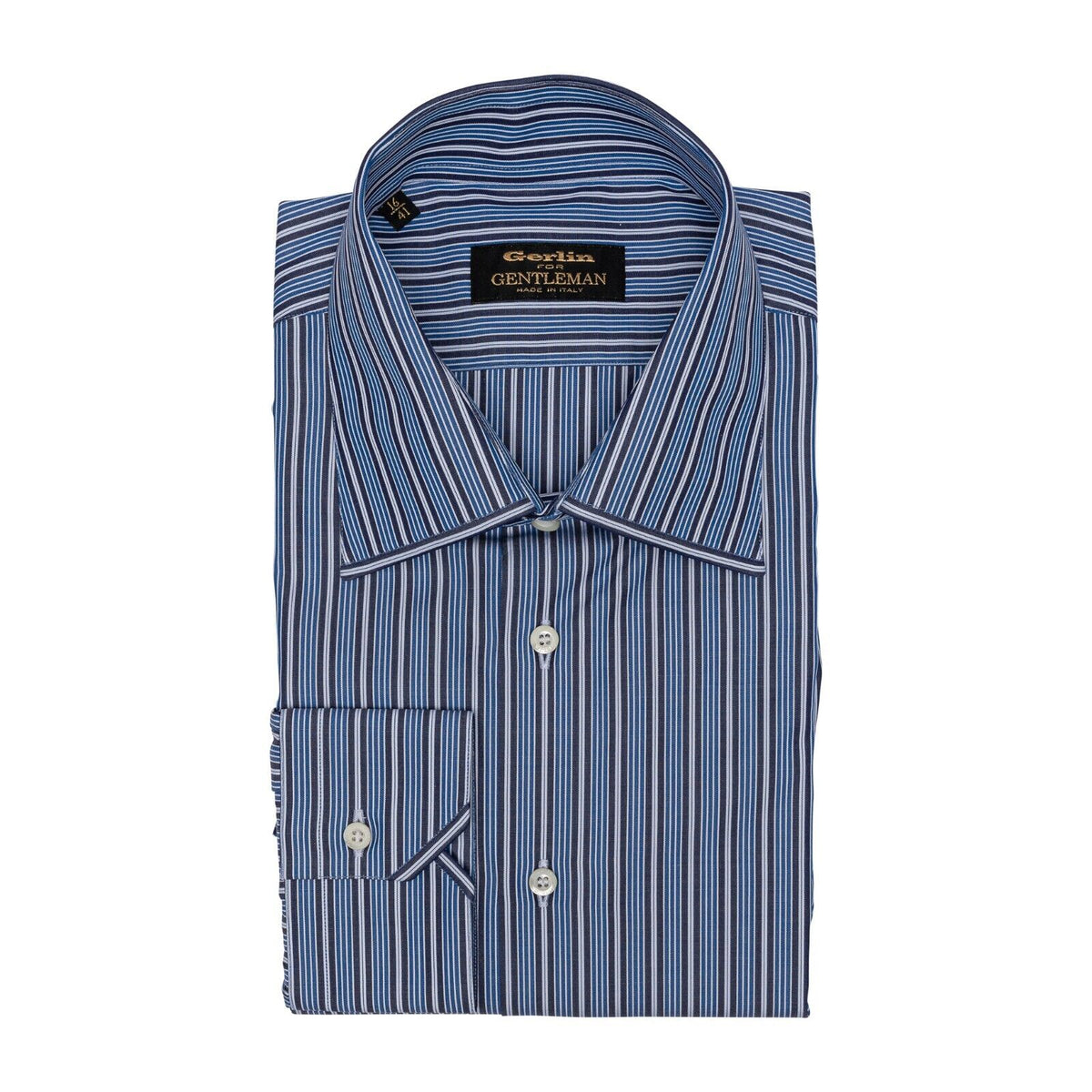 690$ ITALIAN LUXURY GERLIN Shirt Blue Striped Cotton  2AN ZILLI