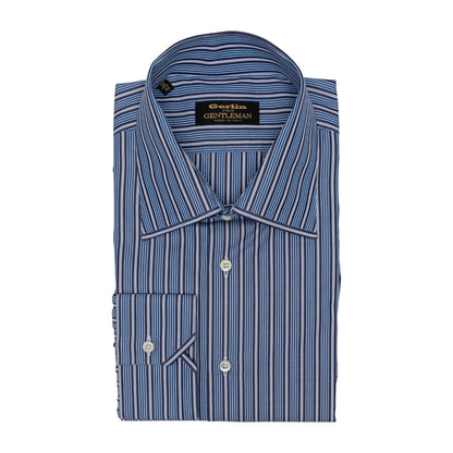 690$ ITALIAN LUXURY GERLIN Shirt Blue Striped Cotton  2AN ZILLI