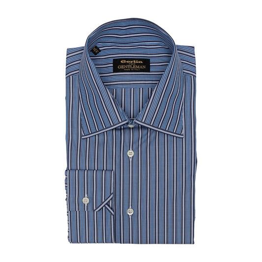 690$ ITALIAN LUXURY GERLIN Shirt Blue Striped Cotton  2AN ZILLI