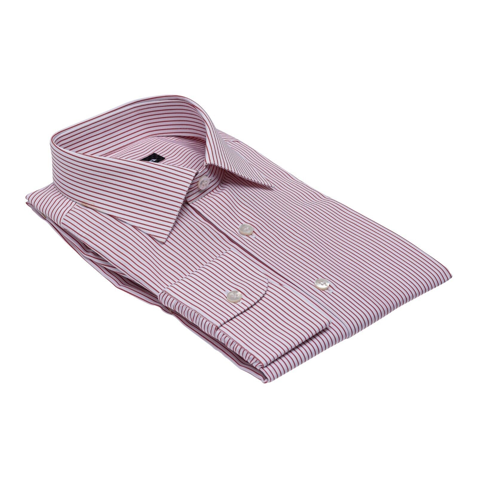 690$ LUXURY GERLIN Shirt Striped Red - White Cotton 16 - 41 3C ZILLI