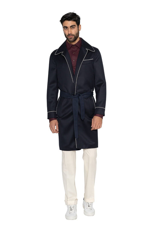$1100 EIDOS by ISAIA NAPOLI Blue Trench Coat Bicolor Belted Wool 38 US / 48 EU