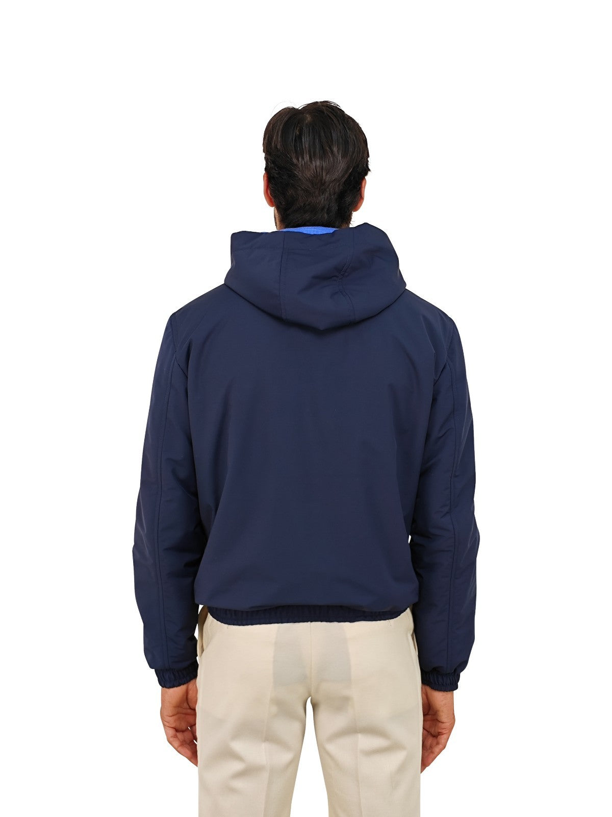 $3400 ISAIA NAPOLI Blue Reversible Hooded Bomber Jacket Wool Blend 40 US 50 EU