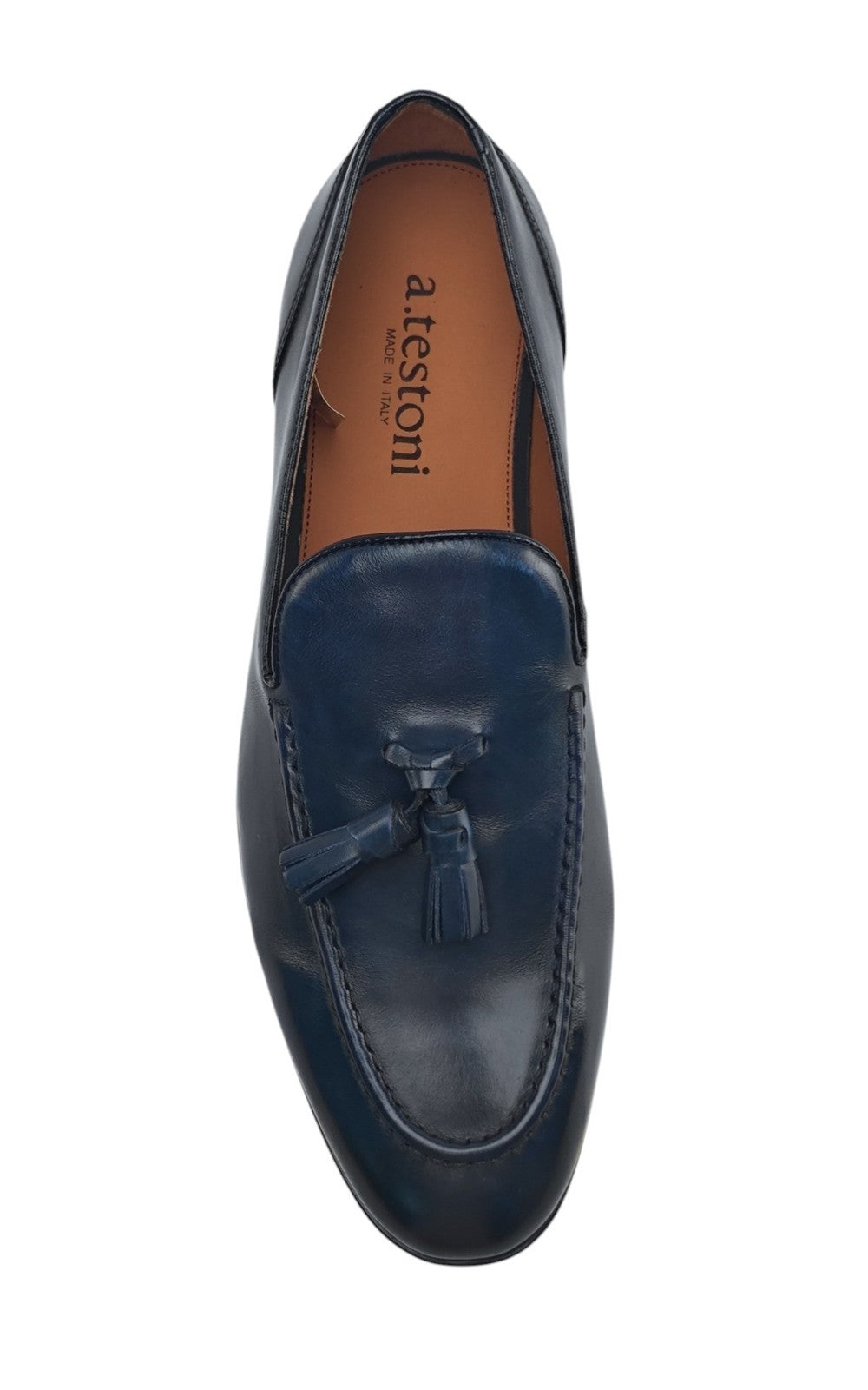 1200$ TESTONI Blue Tassel Loafer Shoes Burnished Calf 8 UK / 9 US / 42 IT