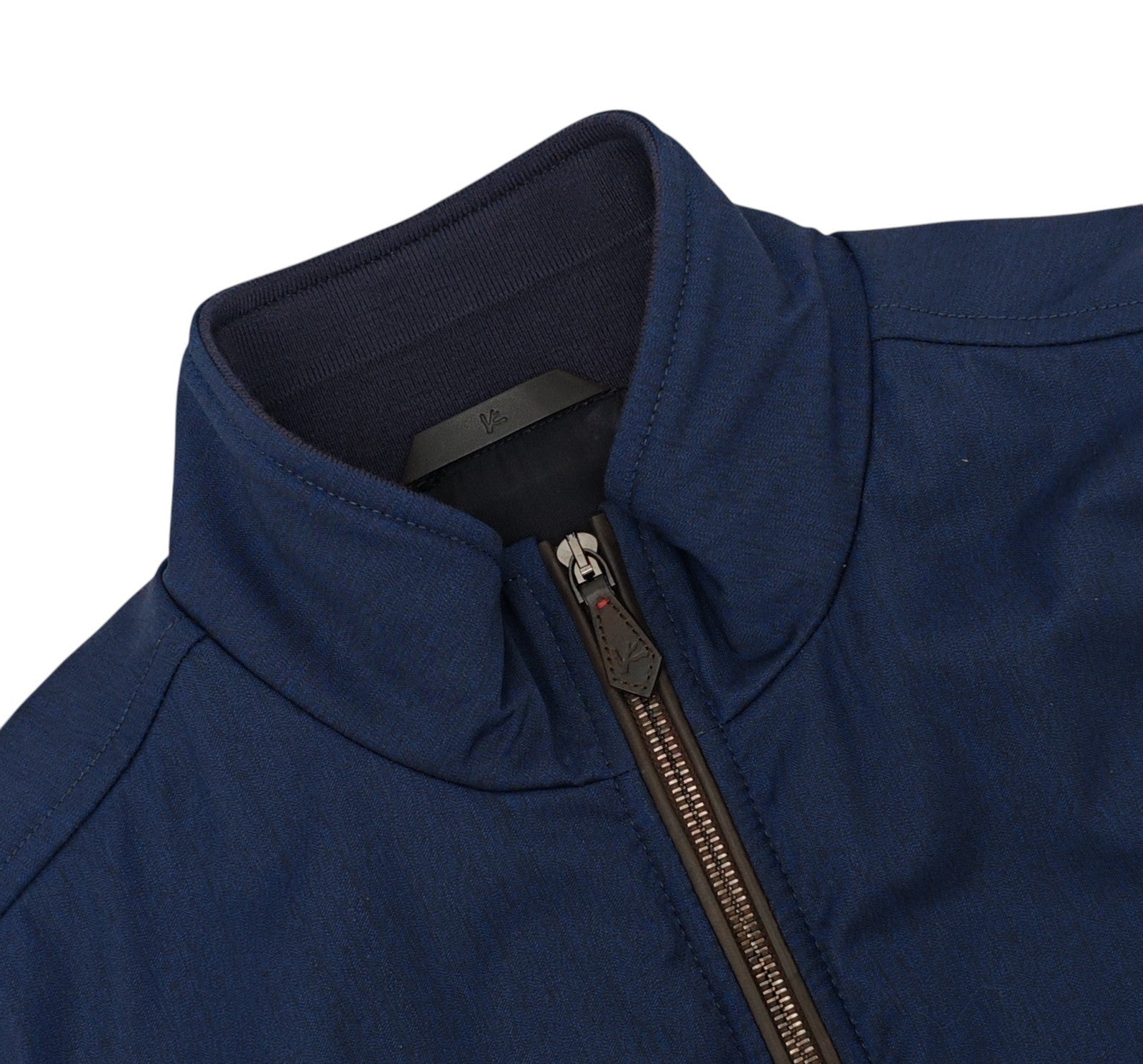 2790$ ISAIA NAPOLI Blue Vest Jacket Techno Wool + Leather 40 US / 50 EU