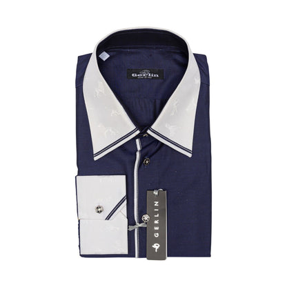 750$ LUXURY GERLIN Shirt "LIONS" Blue ALUMO Cotton 16 - 41 6P BIJAN