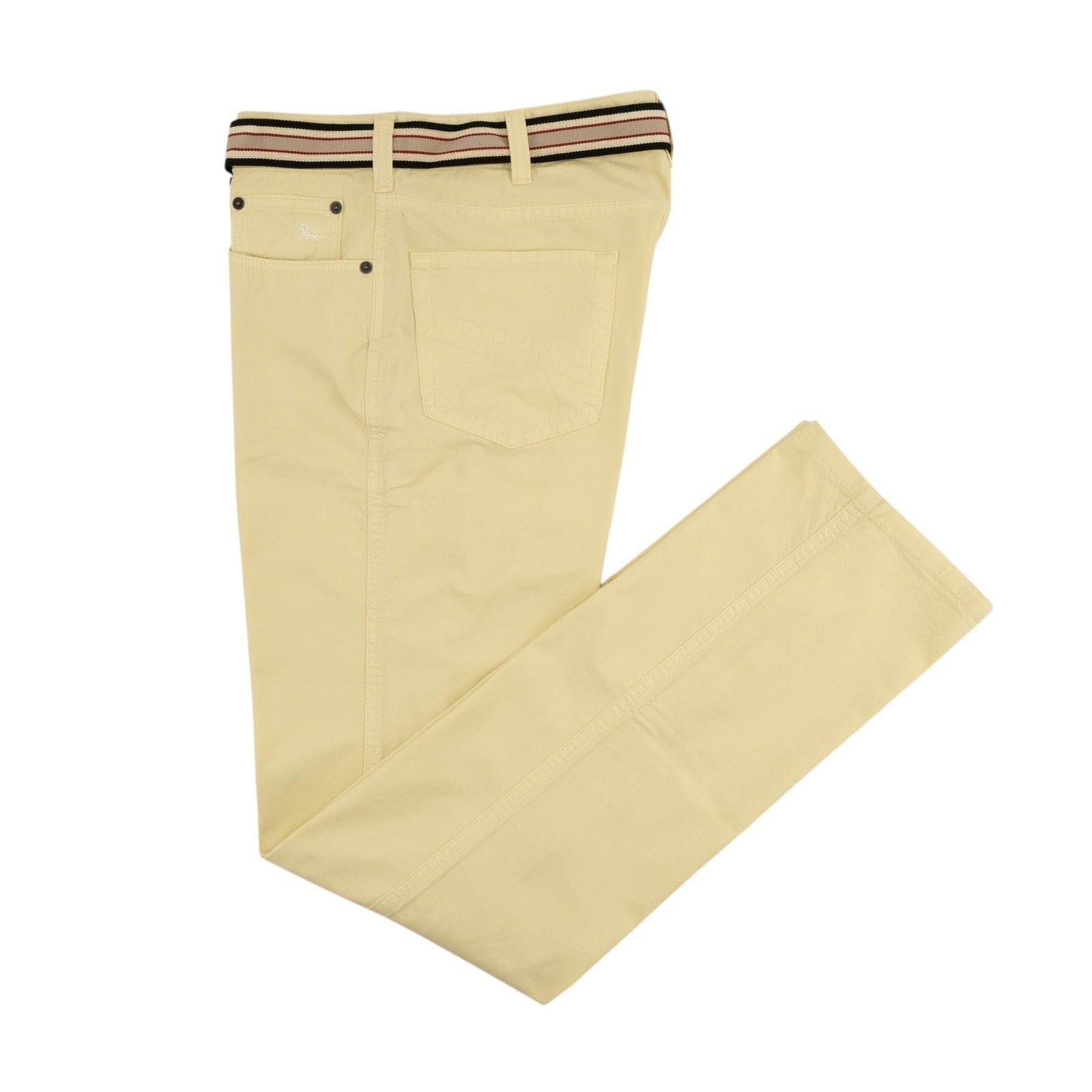 800$ BURBERRY Light Yellow Pant 5 Pocket Belt Chino Cotton Pant Slim Straight