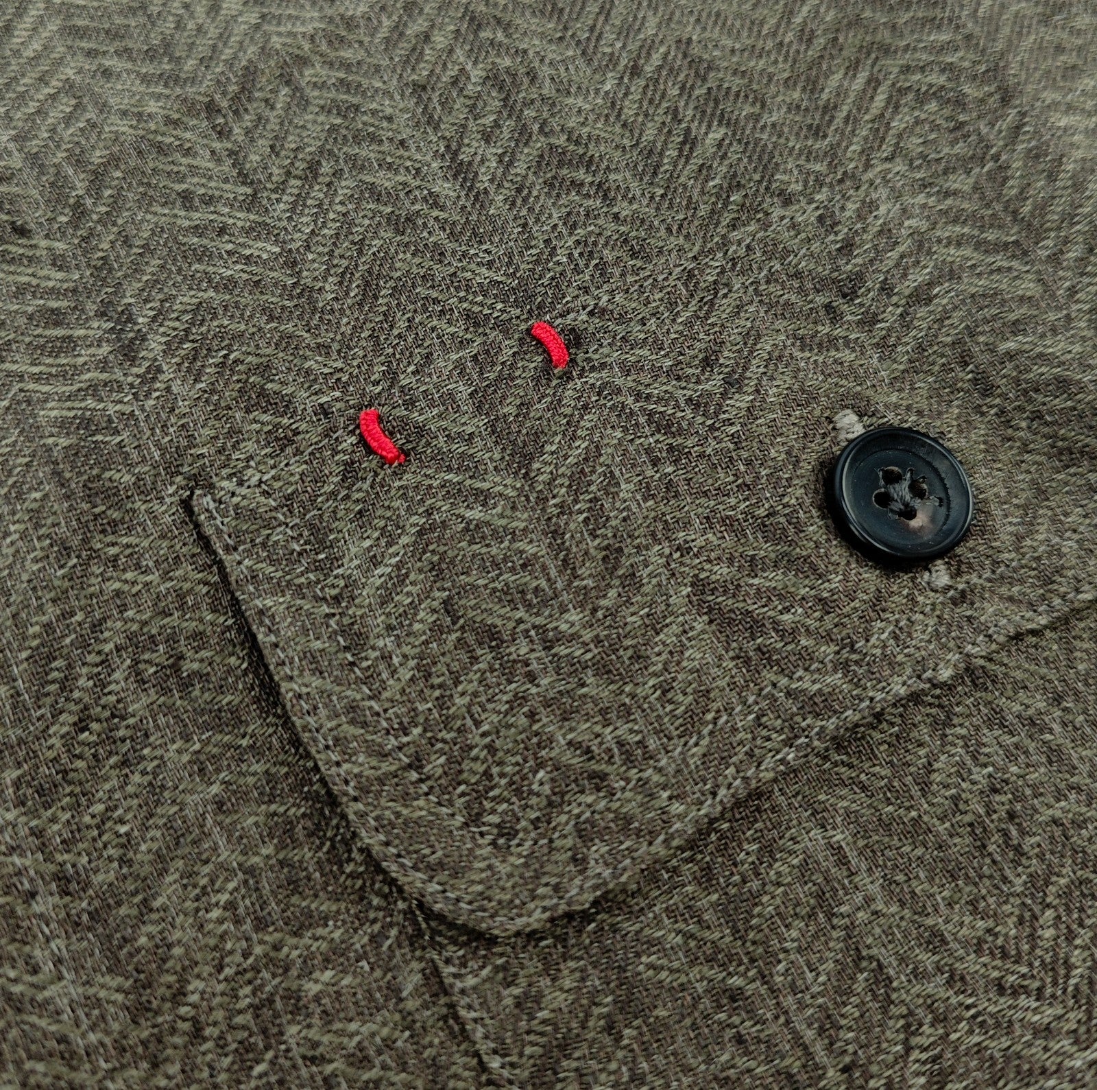 $1150 ISAIA Green Hand-Sewn Overshirt Jacket 100% Linen Herringbone Size M