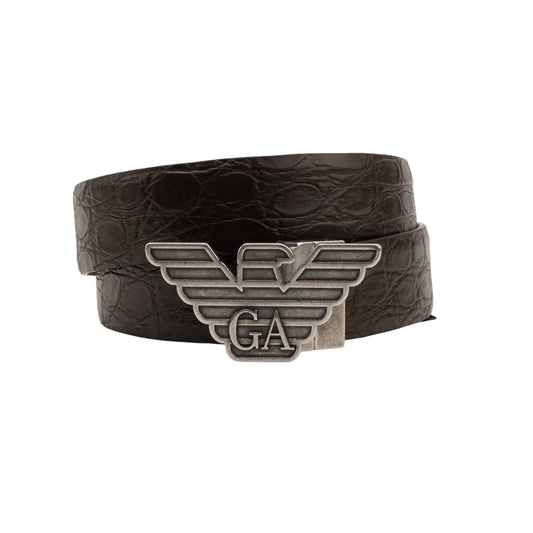$2200 GIORGIO ARMANI Belt Brown GA Eagle Logo Alligator Leather Size 110