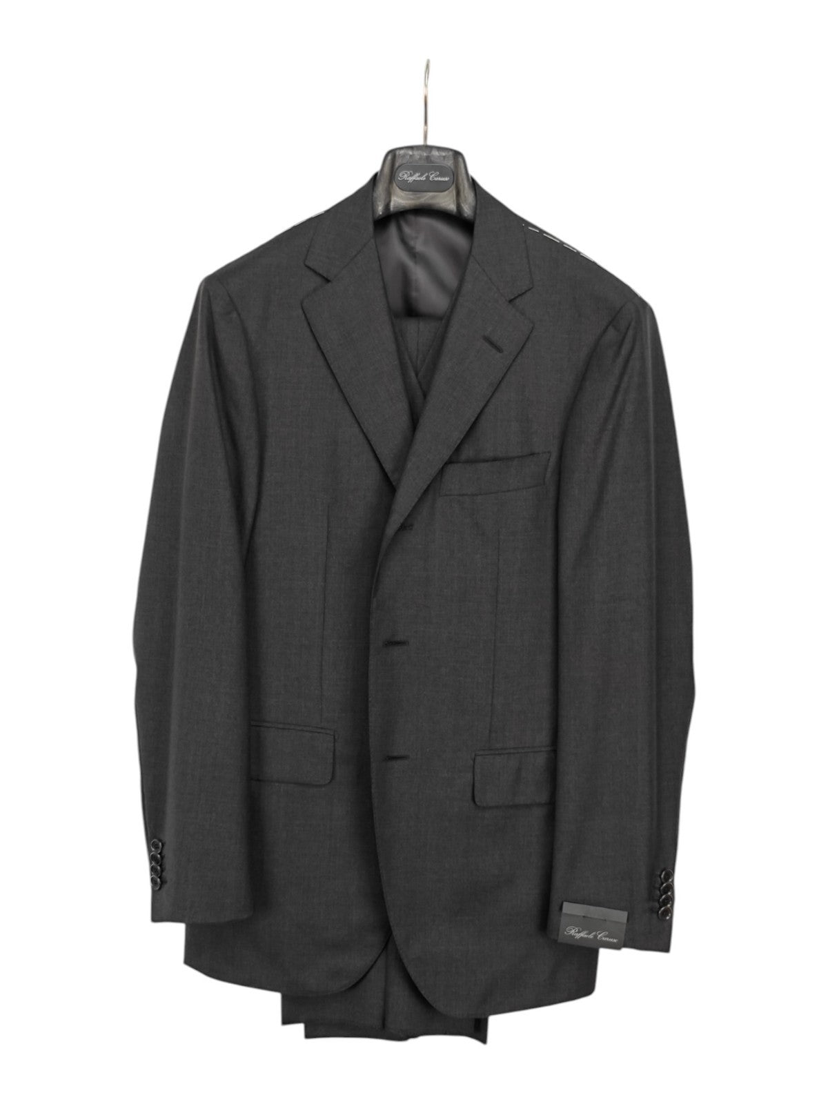 $2200 RAFFAELE CARUSO Gray 3 Pcs Suit LORO PIANA Wool 130's  / Silk  36 US 46 EU