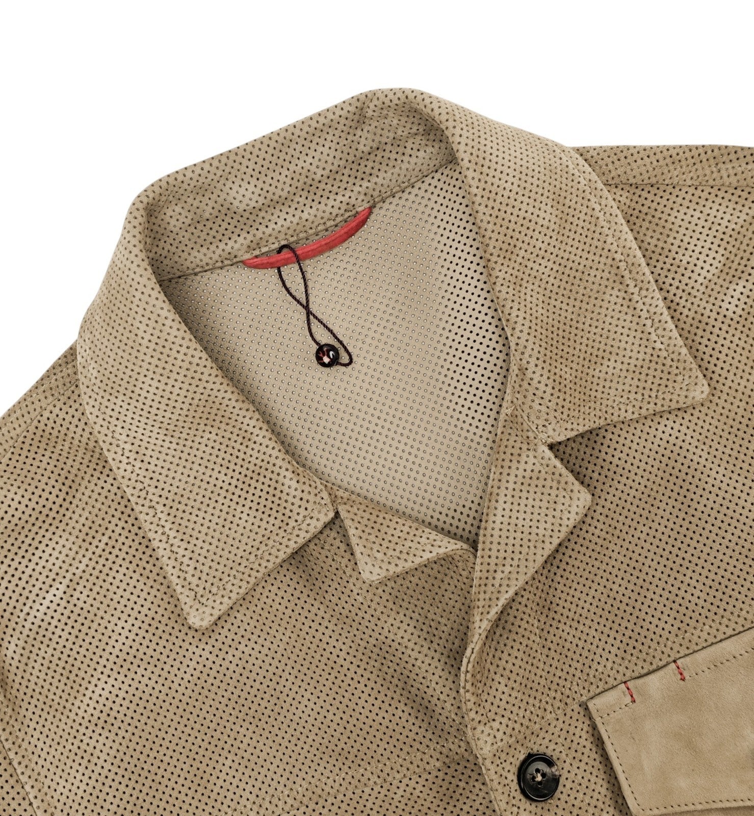$3250 ISAIA Beige Shirt Jacket Short Sleeve Perforated Lambskin 36 US / 46 EU