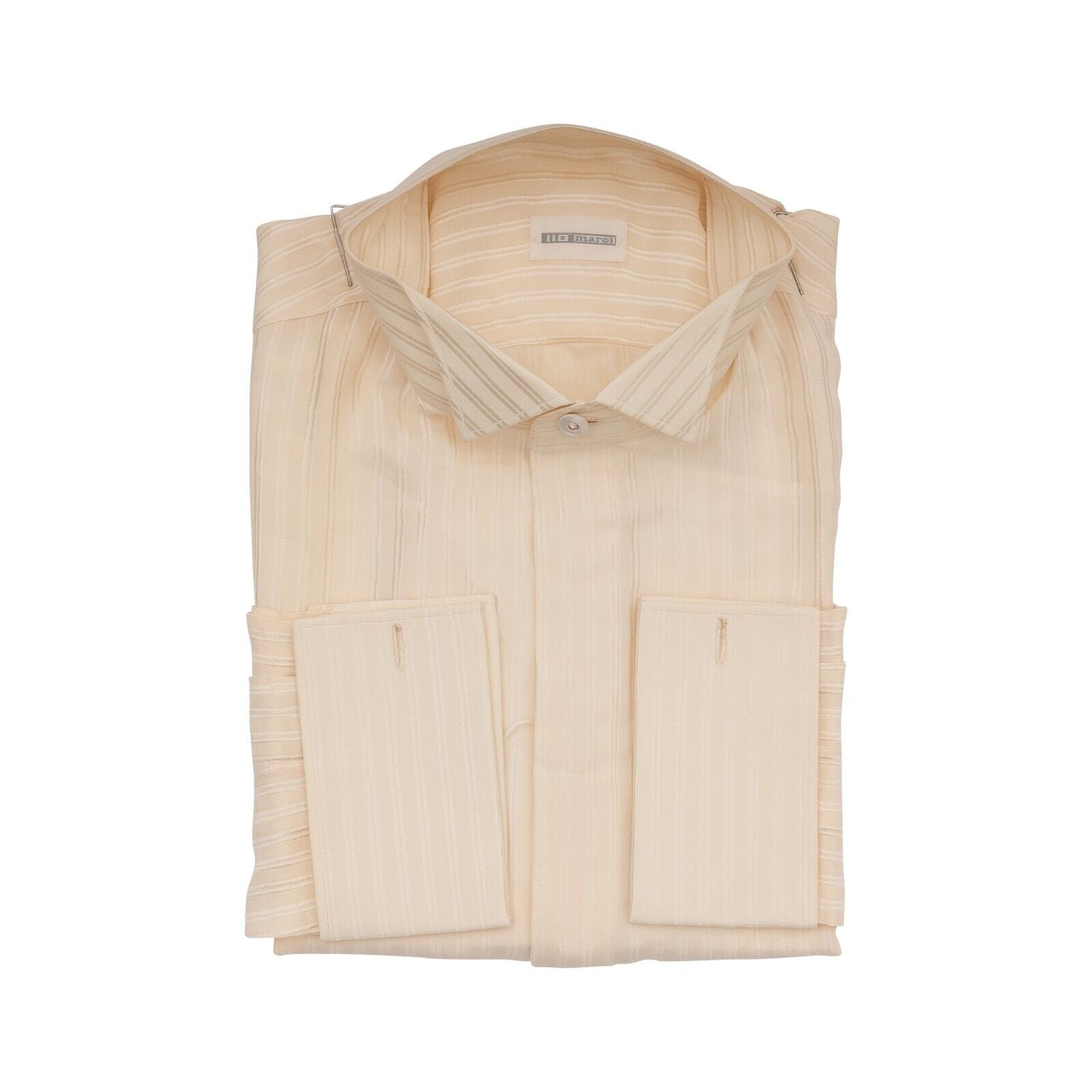 1400$ MAROL BOLOGNA Smoking Shirt Striped Ivory 100% COMO SILK Satin  15.5 - 39