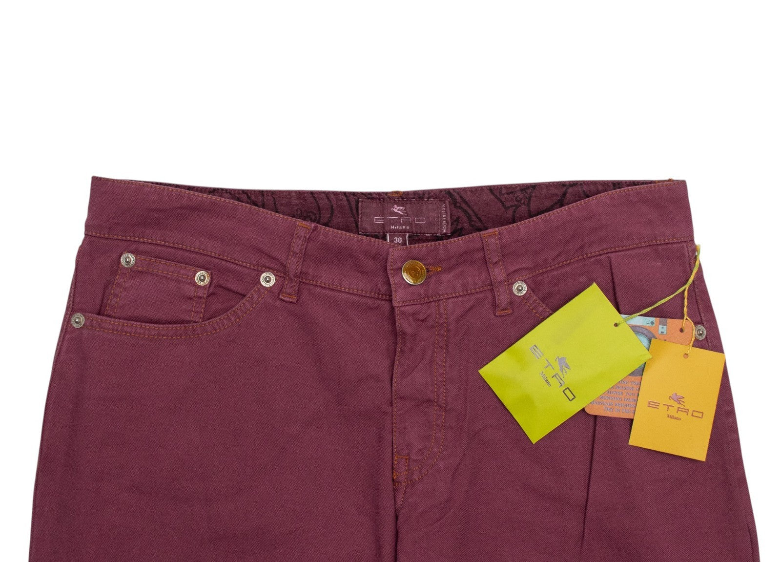 850$ ETRO MILANO Washed Wine Cotton Denim Regular Slim Straight - Made in Italy