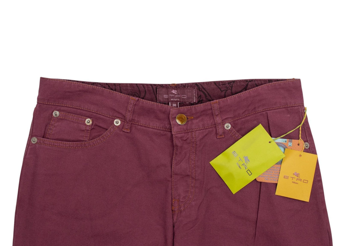850$ ETRO MILANO Washed Wine Cotton Denim Regular Slim Straight - Made in Italy