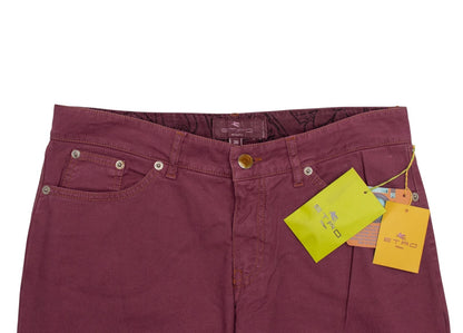850$ ETRO MILANO Washed Wine Cotton Denim Regular Slim Straight - Made in Italy
