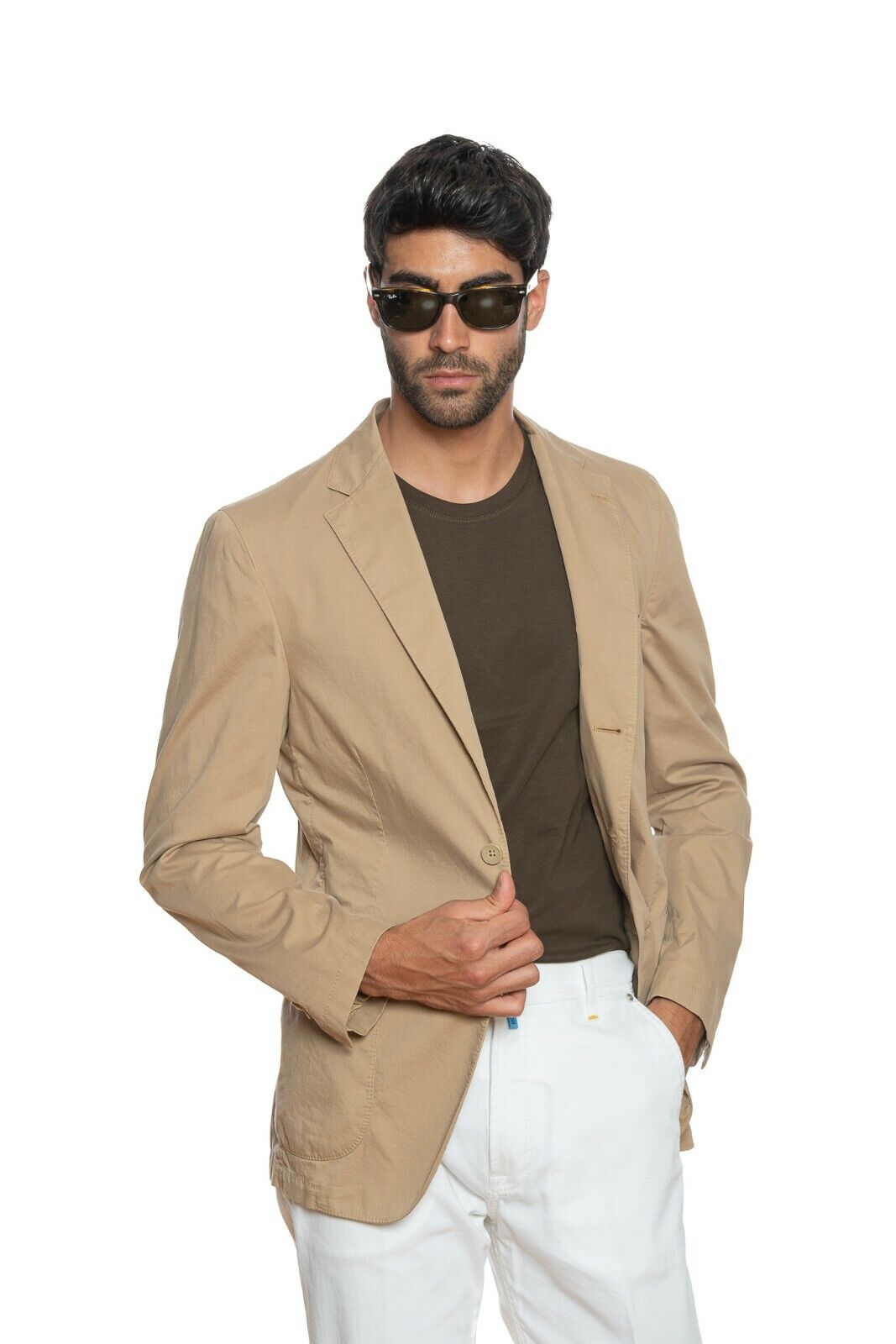 1100$ BELVEST Sartorial Jacket Beige Solid Pure Washed Cotton Drop 7 Slim Fit