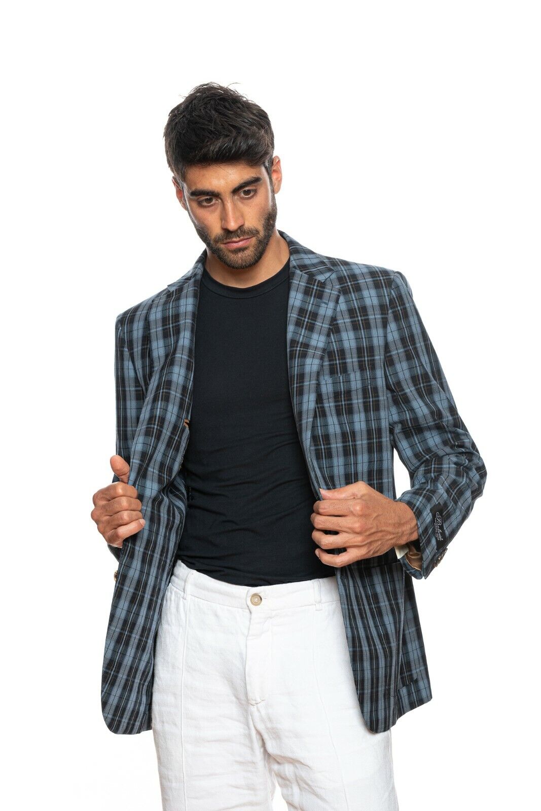 1790$ BELVEST Blue Wool Cotton Checks Jacket Blazer 46 US / 56 EU   Drop 7R