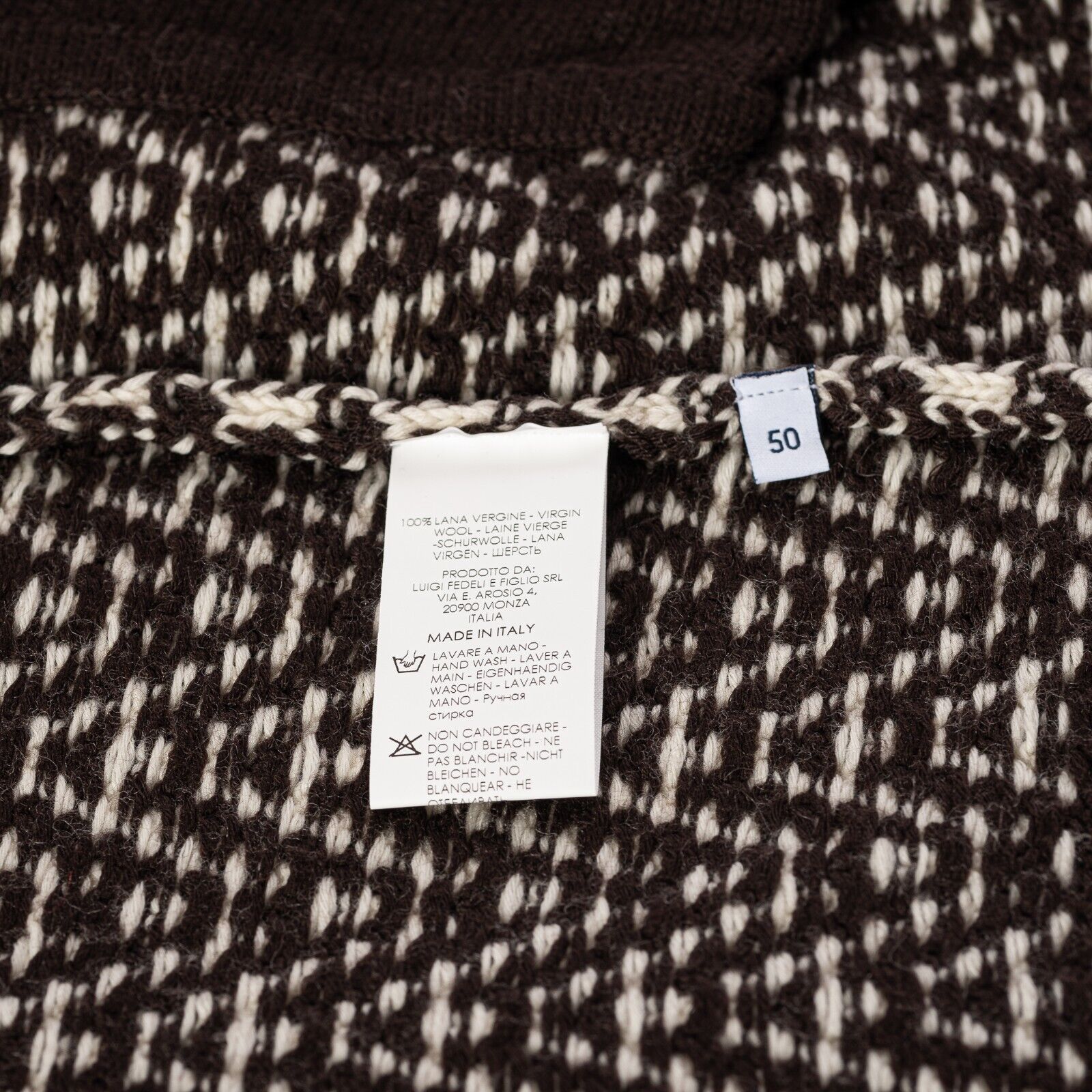 $1800 FEDELI CASHMERE Brown Bomber Cardigan Thick 100% Virgin Wool 40 US / 50 EU