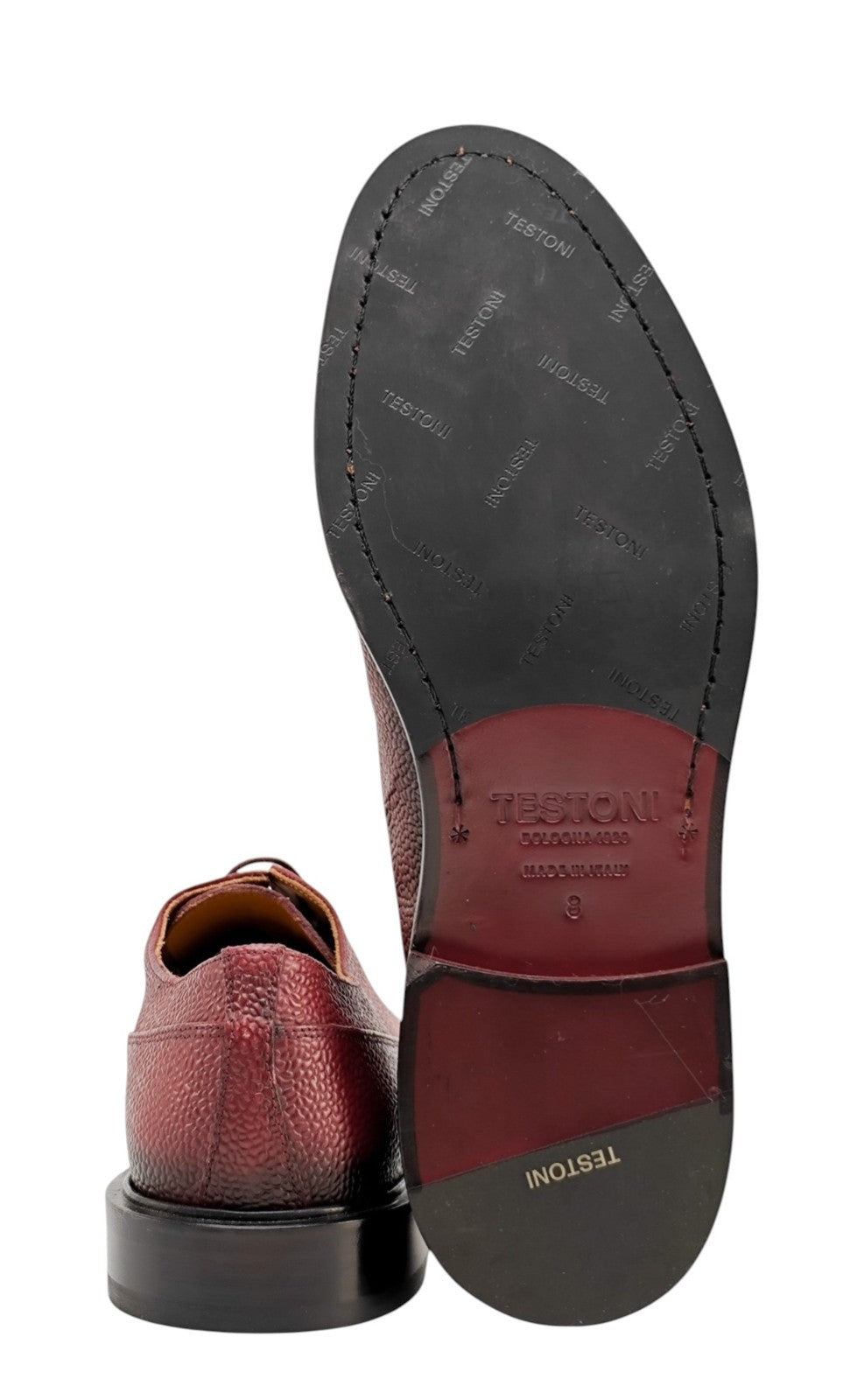 1250$ TESTONI "Lucca" Derby Shoes Caviar Calf Lambrusco 8 UK / 9 US / 42 IT