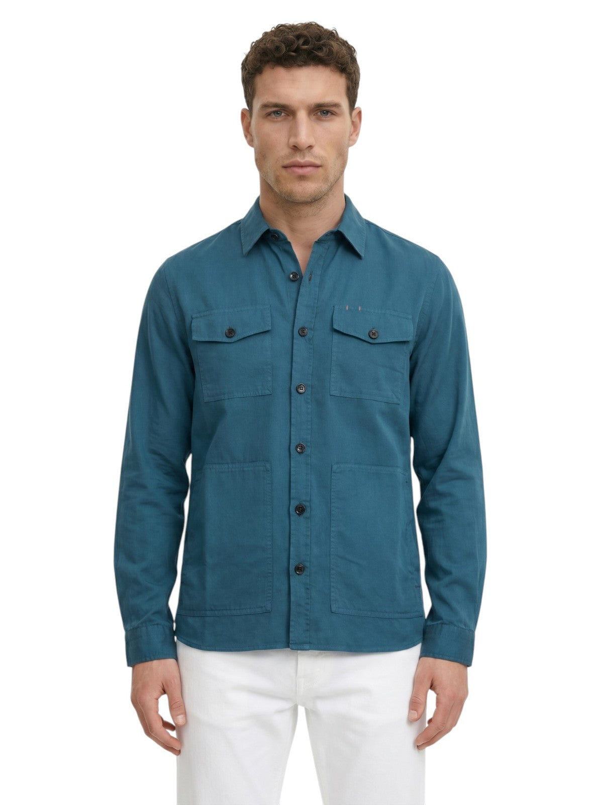 $1250 ISAIA NAPOLI Green Petroleum Hand-Sewn Overshirt Jacket Cotton - Silk