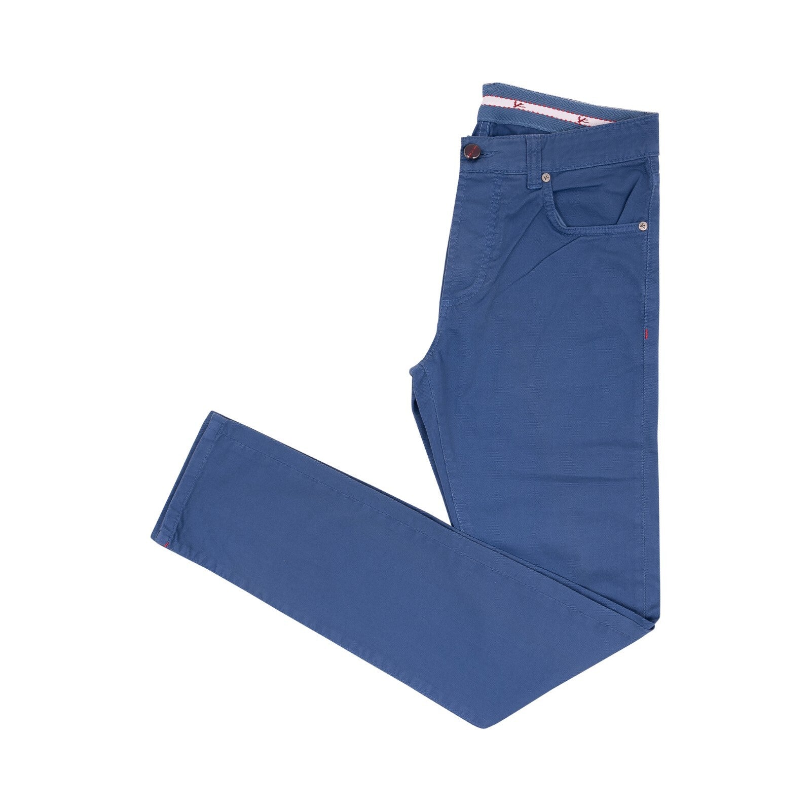 690$ ISAIA NAPOLI Blue Denim Jeans Trousers Pant Gabardine Cotton Slim Fit