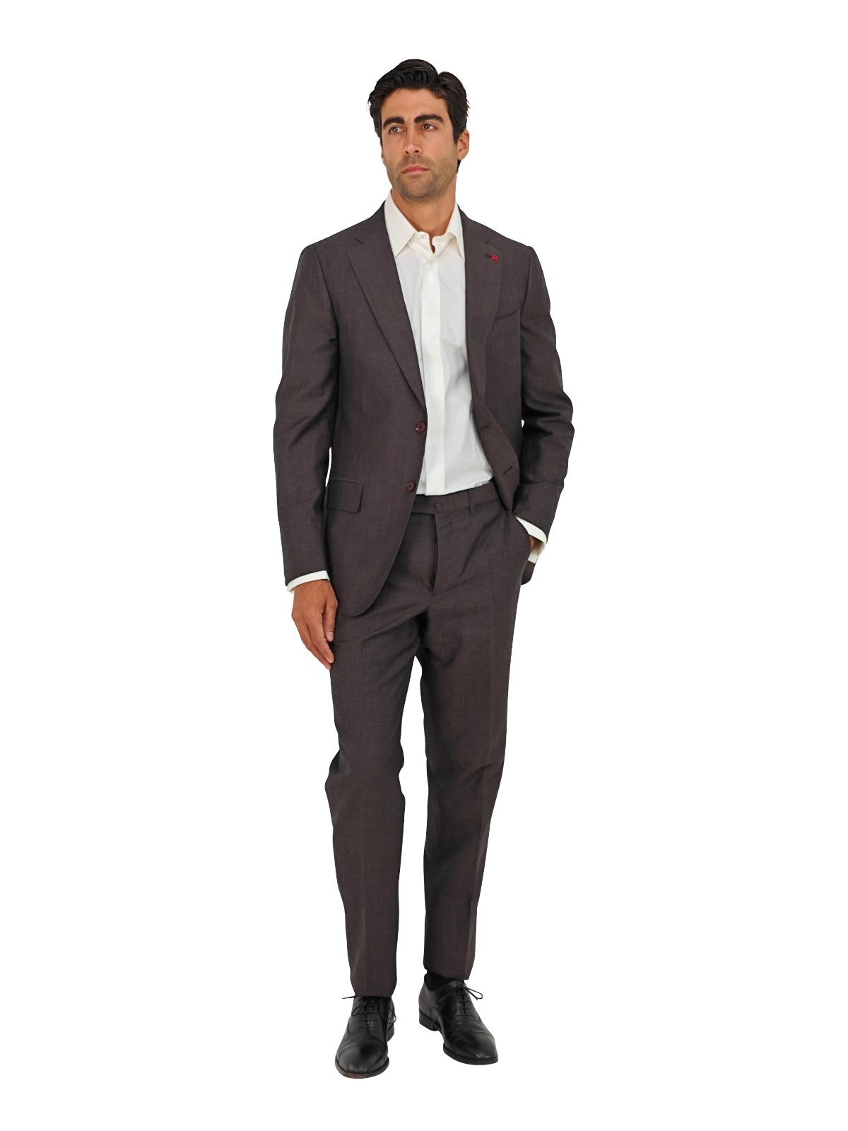 $6200 ISAIA "Gregorio" Brown Magenta Hand-Sewn Suit Wool & Linen 42 US 52 EU 8R