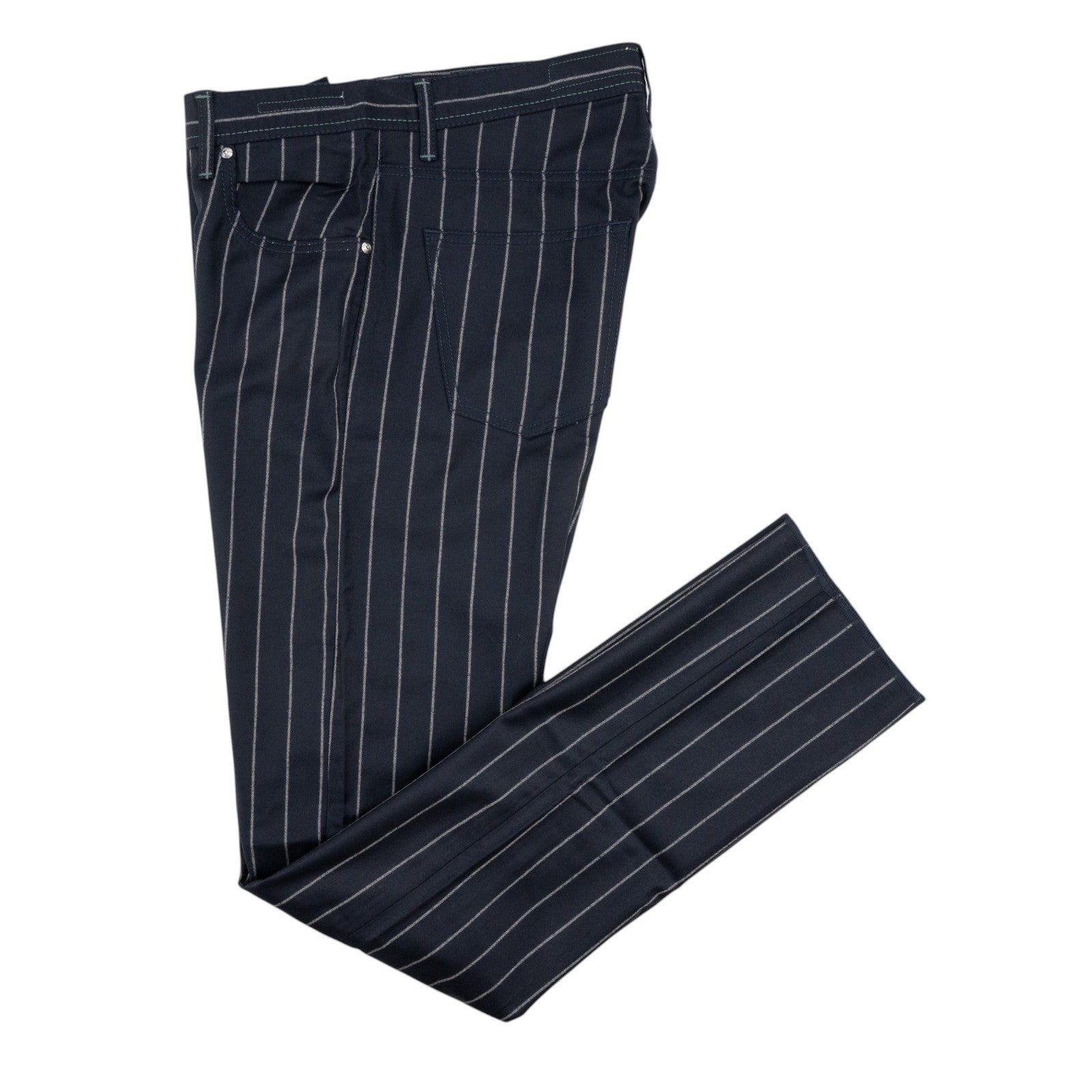 470$ LUIGI BORRELLI NAPOLI Blue Navy Striped 5 Pocket Pant Wool 34 US / 50 EU