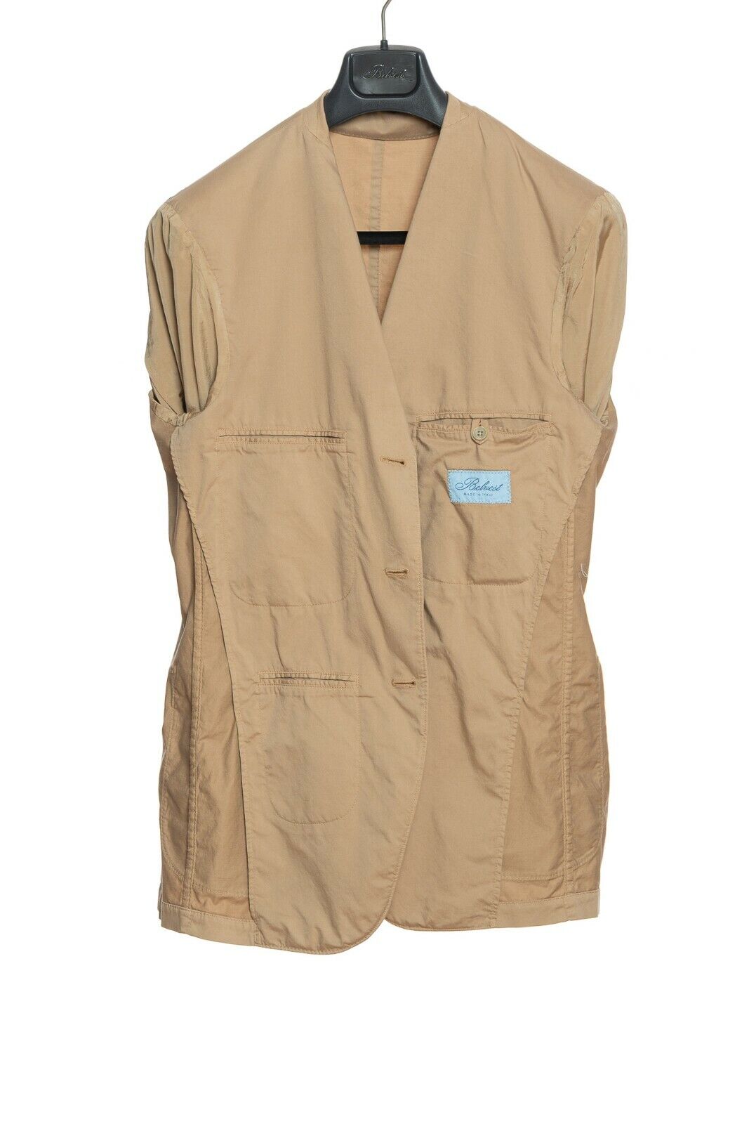 1100$ BELVEST Sartorial Jacket Beige Solid Pure Washed Cotton Drop 7 Slim Fit