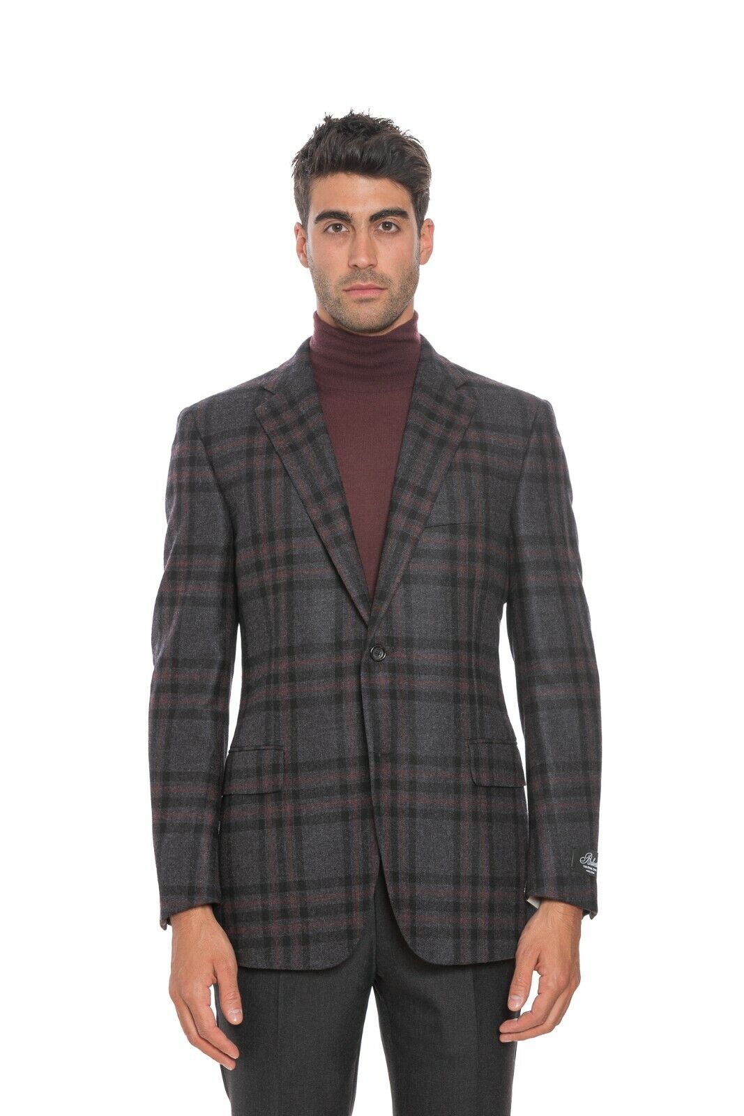 $2390 BELVEST Dark Gray Flannel Wool Cashmere Check Jacket 40 US / 50 EU Drop 7R