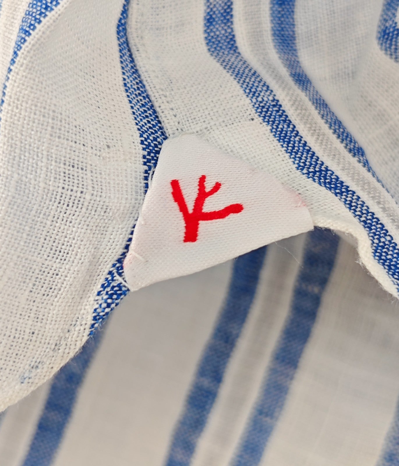 765$ ISAIA NAPOLI "Mix" Blue Dress Shirt Striped Hand-Sewn 100% Linen 16 - 41
