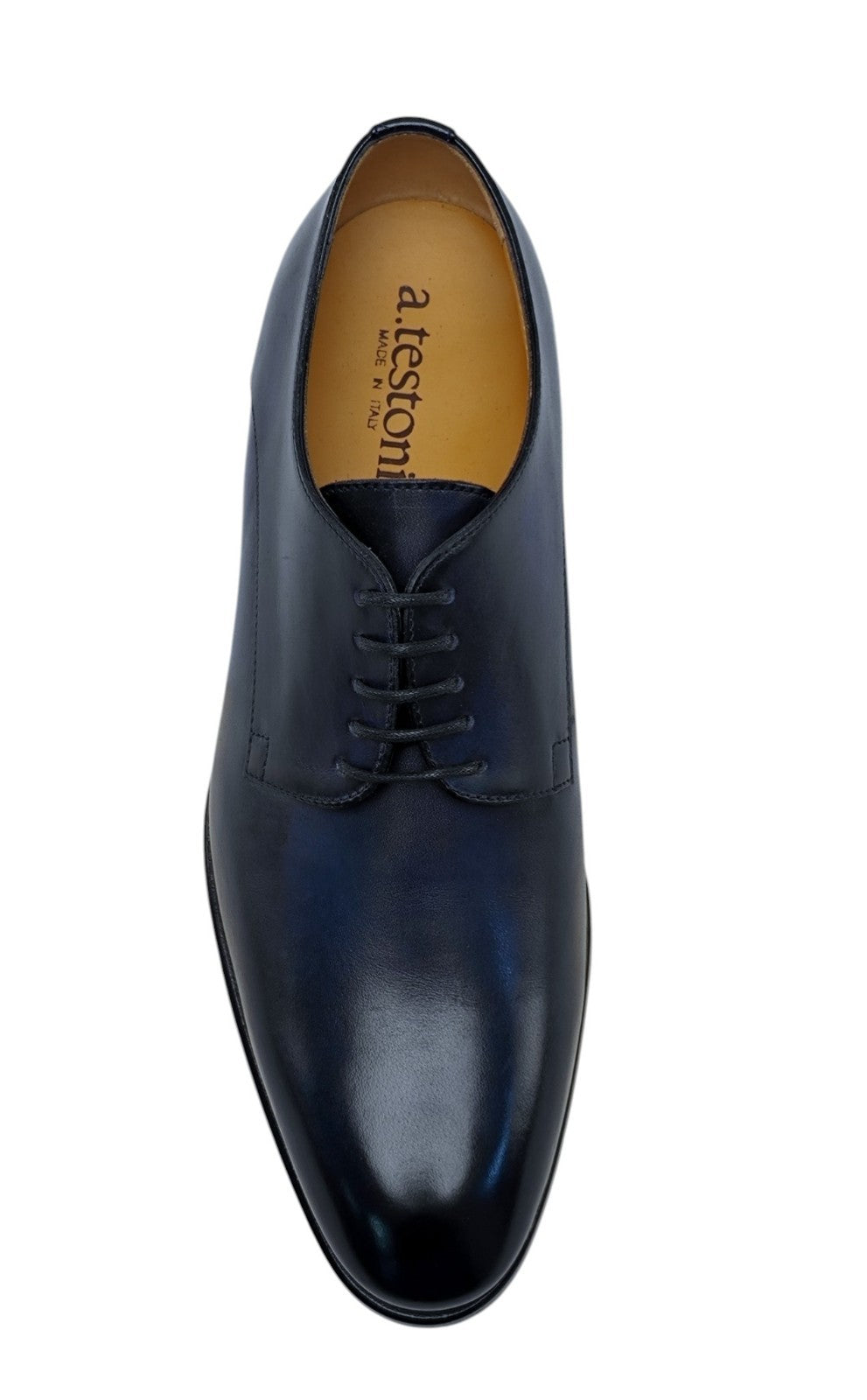 1250$ TESTONI Derby Shoes Antique Lux Calf Blue Navy 8 UK / 9 US / 42 IT