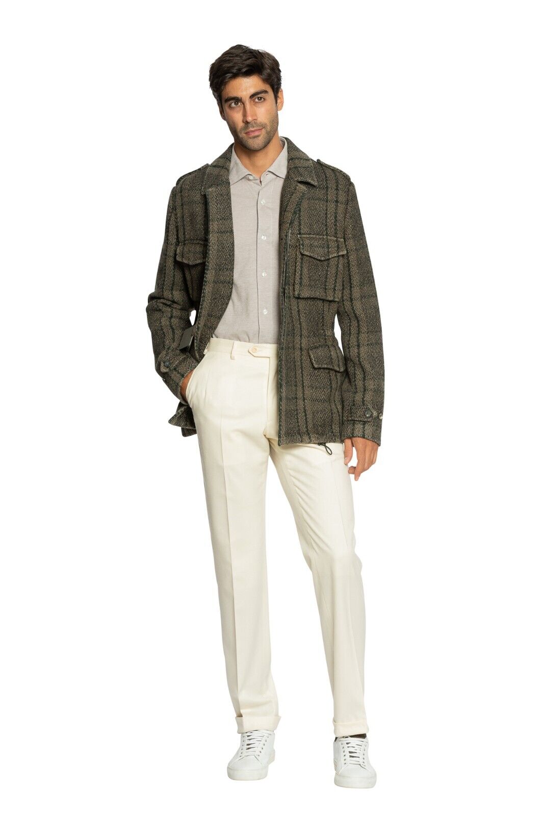$1700 BOGLIOLI Checks Green Off Field Jacket Coat Wool Silk Linen 40 US / 50 EU